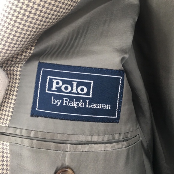 Polo Ralph Lauren Mens Blazer Tan Silk 3 Button Check Made in Italy Sz 44 Long - Picture 13 of 16